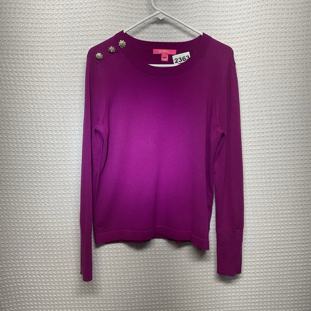 Lilly Pulitzer Morgen Cotton Blend Sweater Women's Medium Button/Rhinestones - Picture 1 of 11